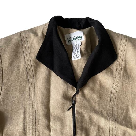 Vintage 1990s Petite Perceptions Short Sleeve Blazer Linen Blend Tan 8 Petite - Picture 4 of 7